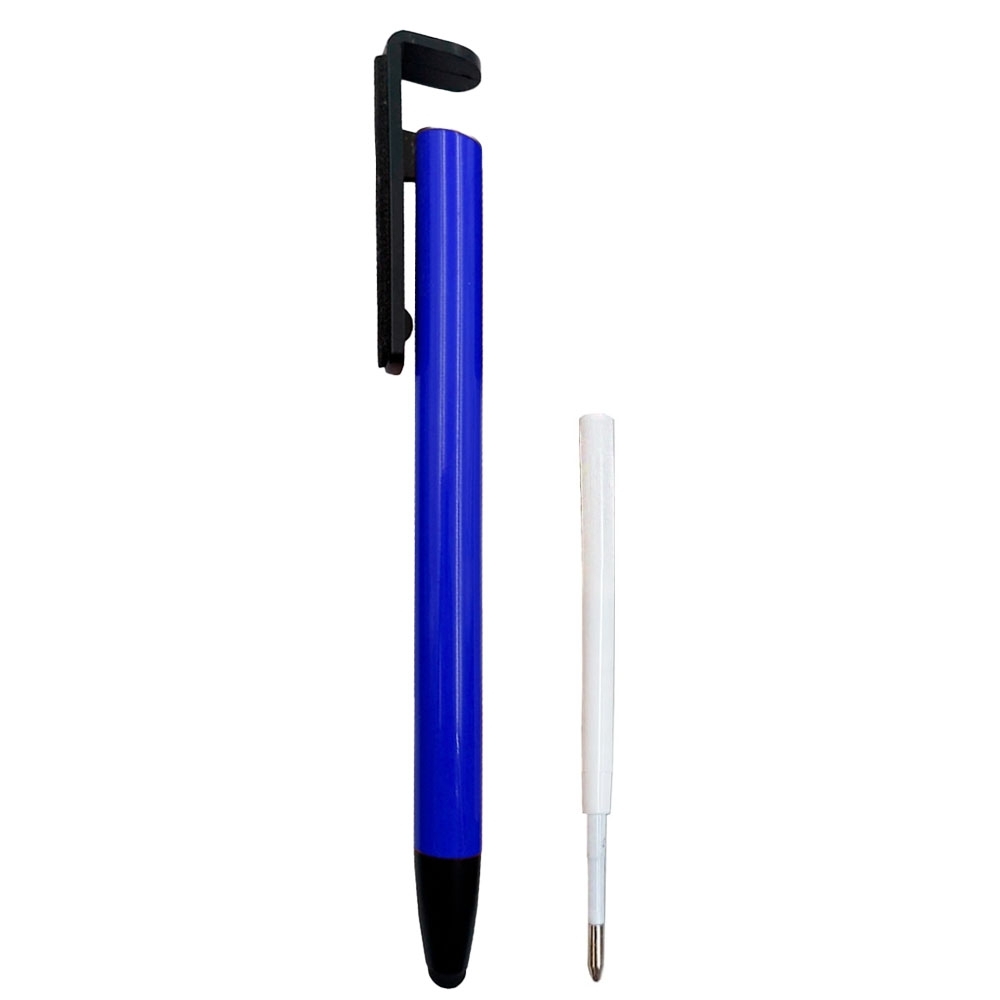 Caneta de Metal Com Ponta Touch Limpador de Tela e Apoio Para Celular